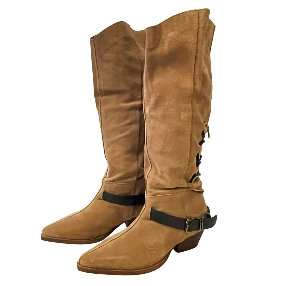 Free People $198 Back Lace Sway Military Taupe Suede Knee High Sz 8.5 - Picture 8 of 12